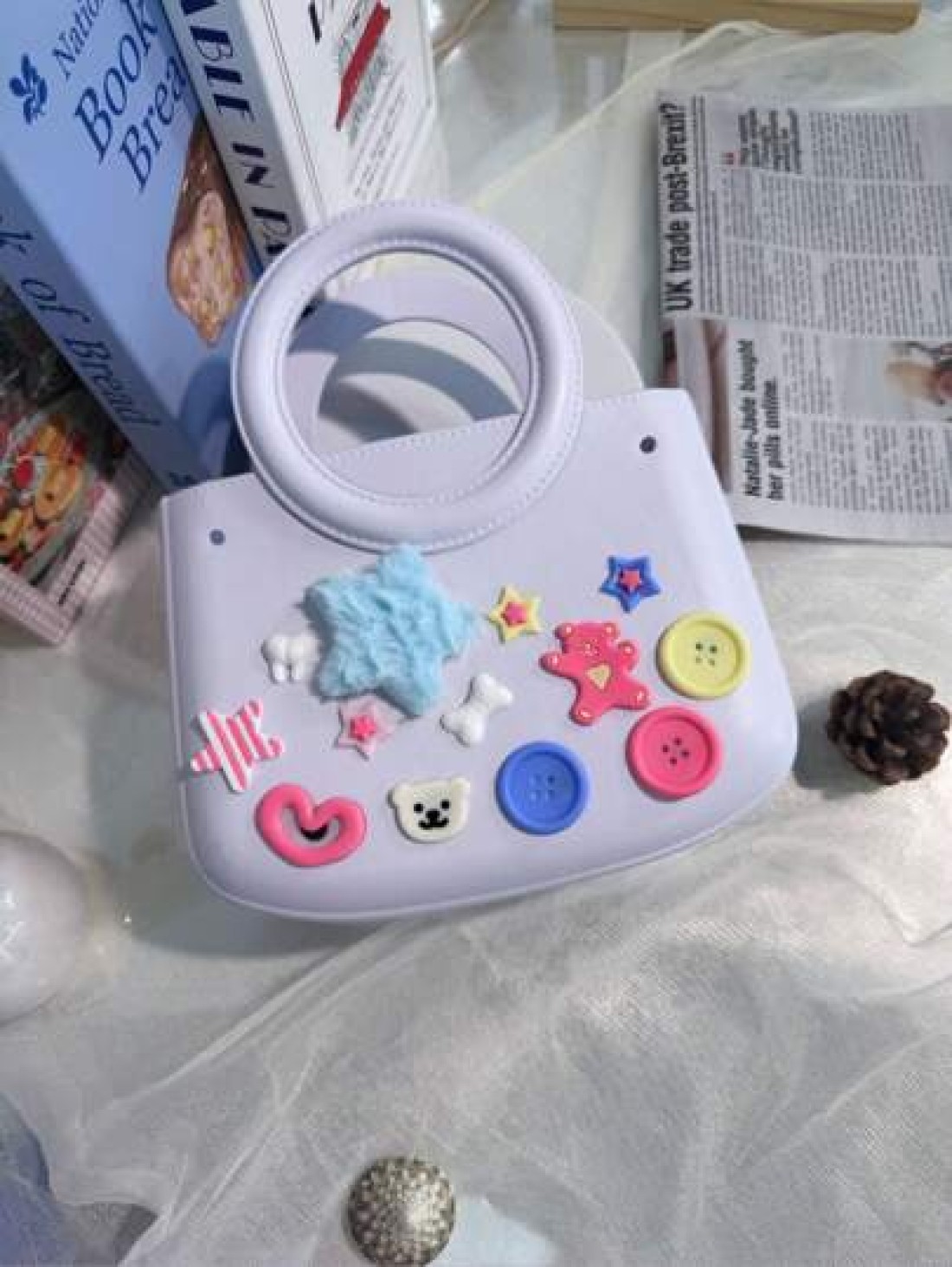 1pc EVA Solid Color Waterproof DIY Tote Bag Beach Basket Fashionable Hollow Out Travel Handbag