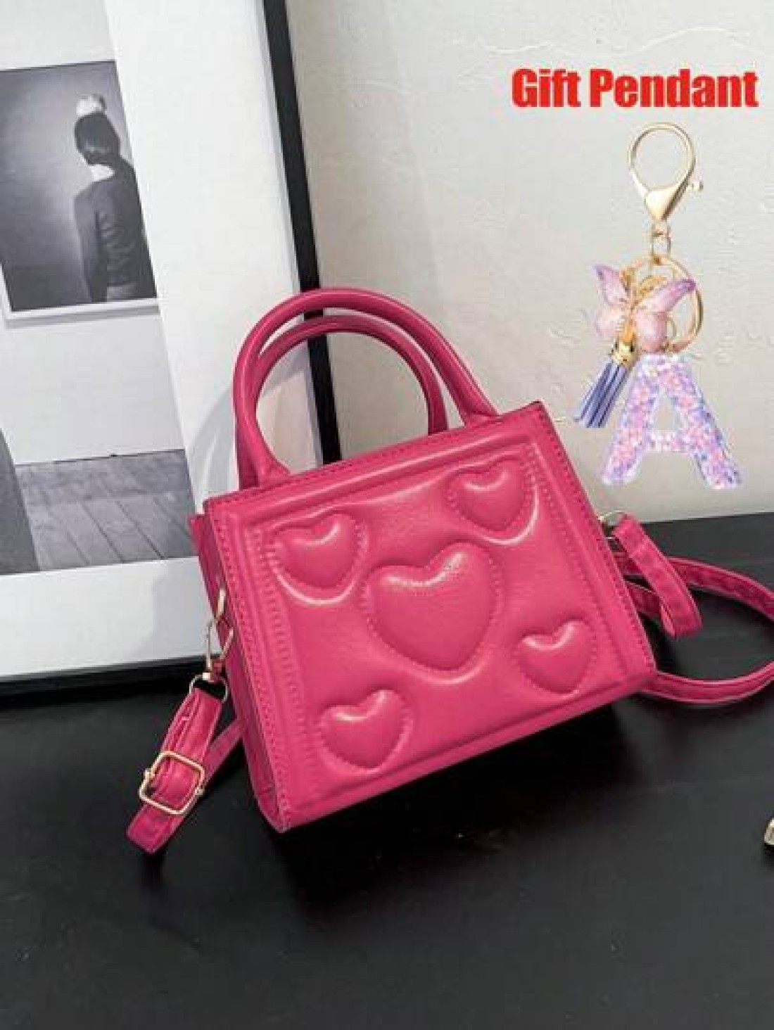 1pc Vintage Heart Quilted Handbag Casual Shoulder Crossbody Bag For Daily Use 1pc Purple Gift Pendant