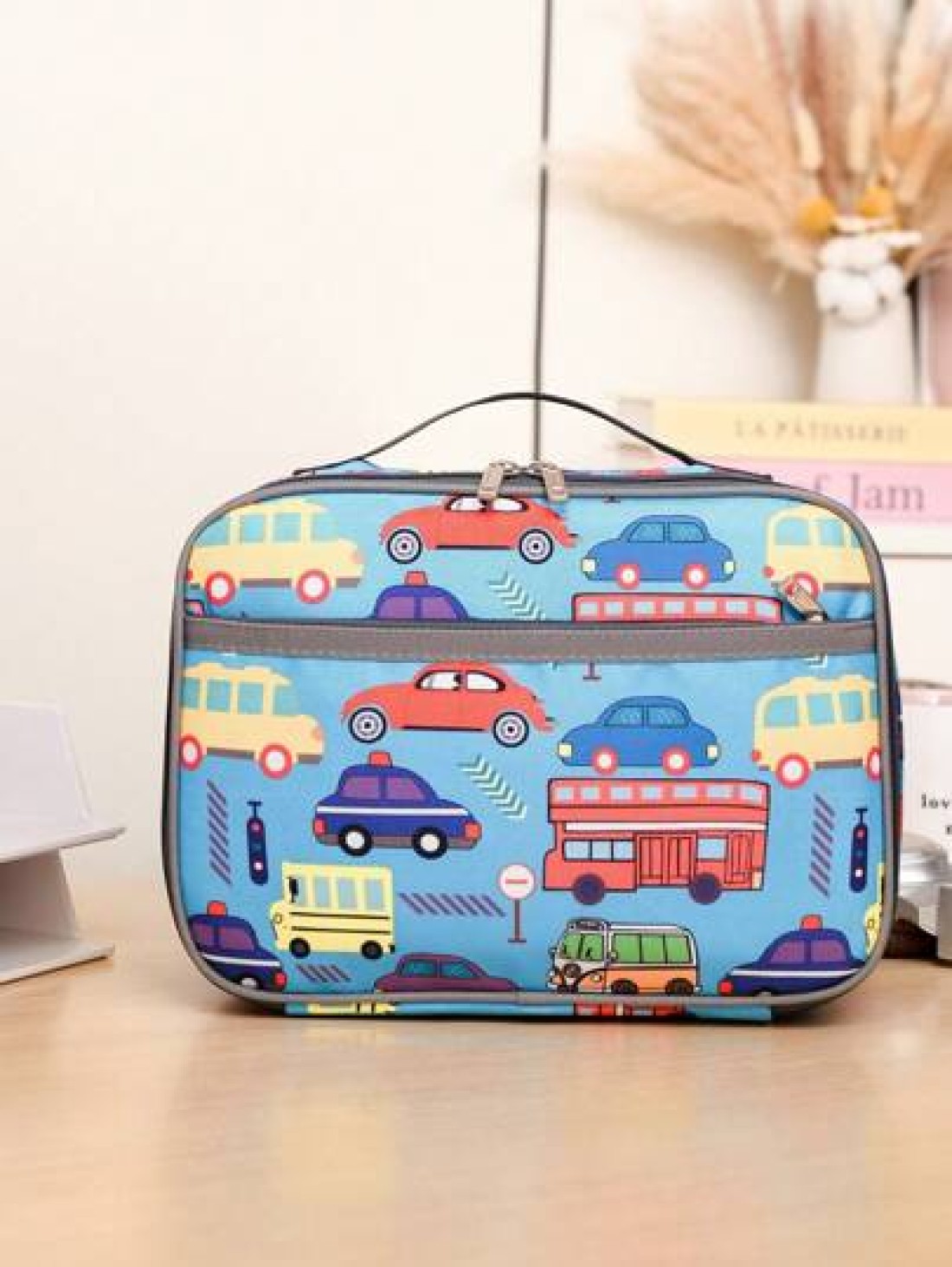 1 New Nylon Material Boy And Girl Cute Cartoon Pattern Lunch Bag Large Capacity Zipper Closure Fashionable And Casual Suitable For Daily Outings Travel And School