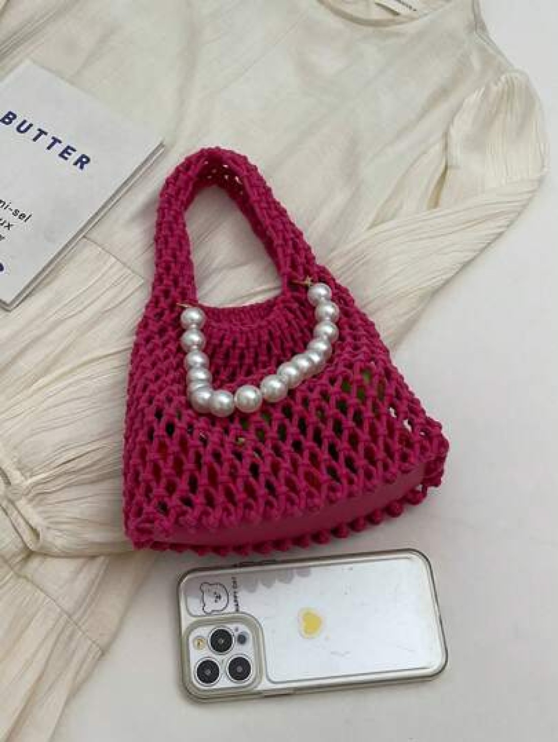 1pc Handbag Open Top Opening And Closing Niche Pearl Hollow Design Bag For Girl New Summer Fashion Braided Small Bag Casual And Versatile Beach Bag Suitable For Daily Outings And Vacations A Perfect G