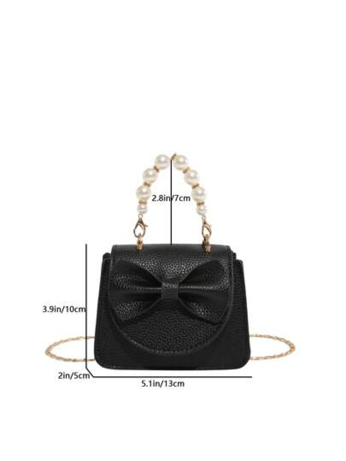 1 Piece Pu Magnet Closure Fashion Sweet Lychee Pattern Faux Pearl Bow Handbag Niche Design Highly Attractive Chain Mini Shoulder Crossbody Change Lipstick Bag Suitable For Teenagers Travel Shopping Pa