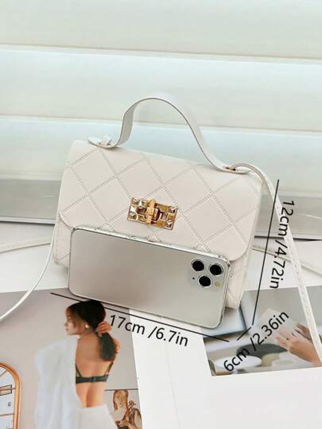 1pc Girls Metal Lock Decor Handbag Shoulder Bag Wallet Coin Purse Adjustable Strap Suitable For Daily Outdoor Travel Trekking Portable Ideal Gift