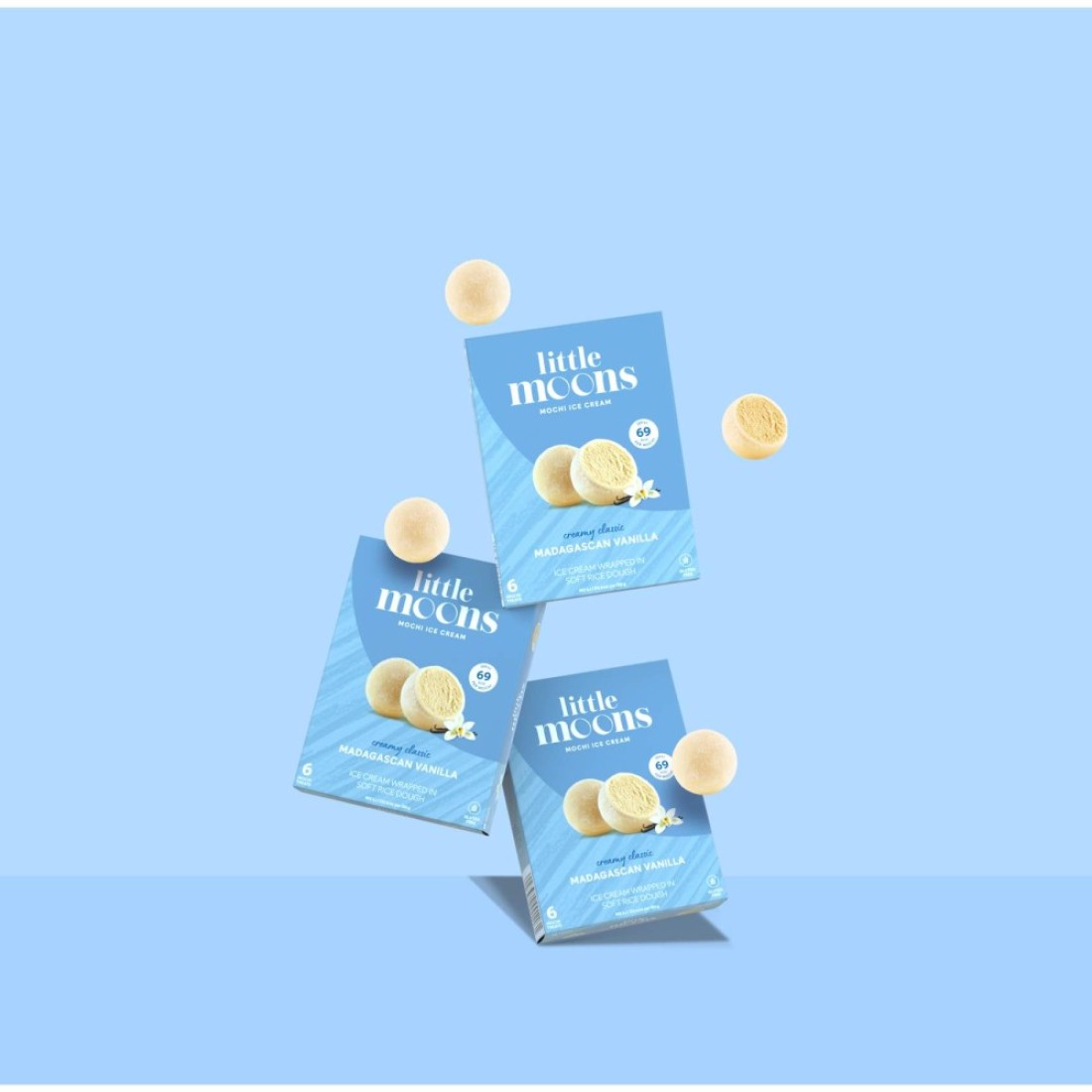 Little Moons Madagascan Vanilla Soft Mochi And Gelato Ice Cream 32g Pack of 6