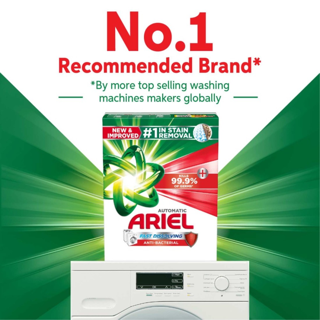 Ariel Fast Dissolving Anti-Bacterial Washing Powder for Automatic Washing Machine 2.5kg Pack of 2