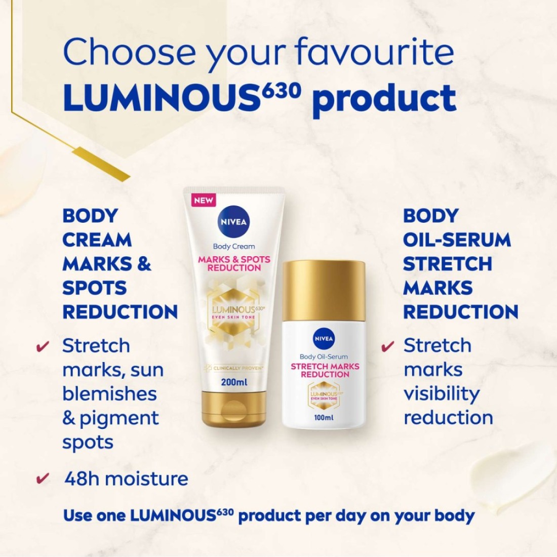 NIVEA Luminous630 Even Glow Body Cream Marks &amp; Spots Reduction 200ml Pack of 2