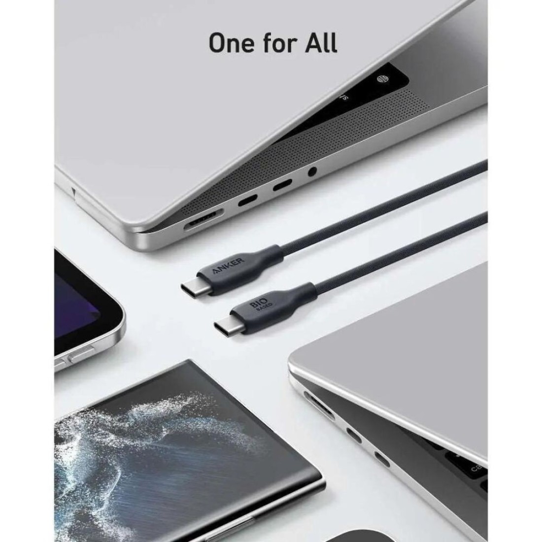 أنكر بايو-بيسد كابل USB-C إلى USB-C لمزامنة البيانات والشحن - أسود 3 قدم