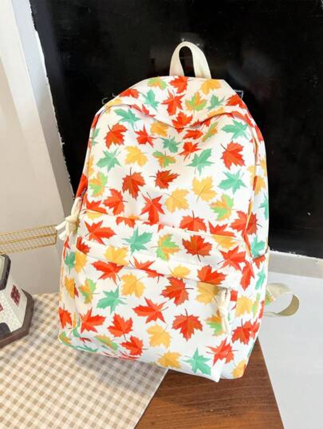 1 Pc Casual Maple Leaf Print Double Shoulder Backpack Zipper Closure Adjustable Straps School Bag Lightweight Student Bag Casual Daypack Large Capacity Backpack With Laptop Compartment Bookbag For Stu