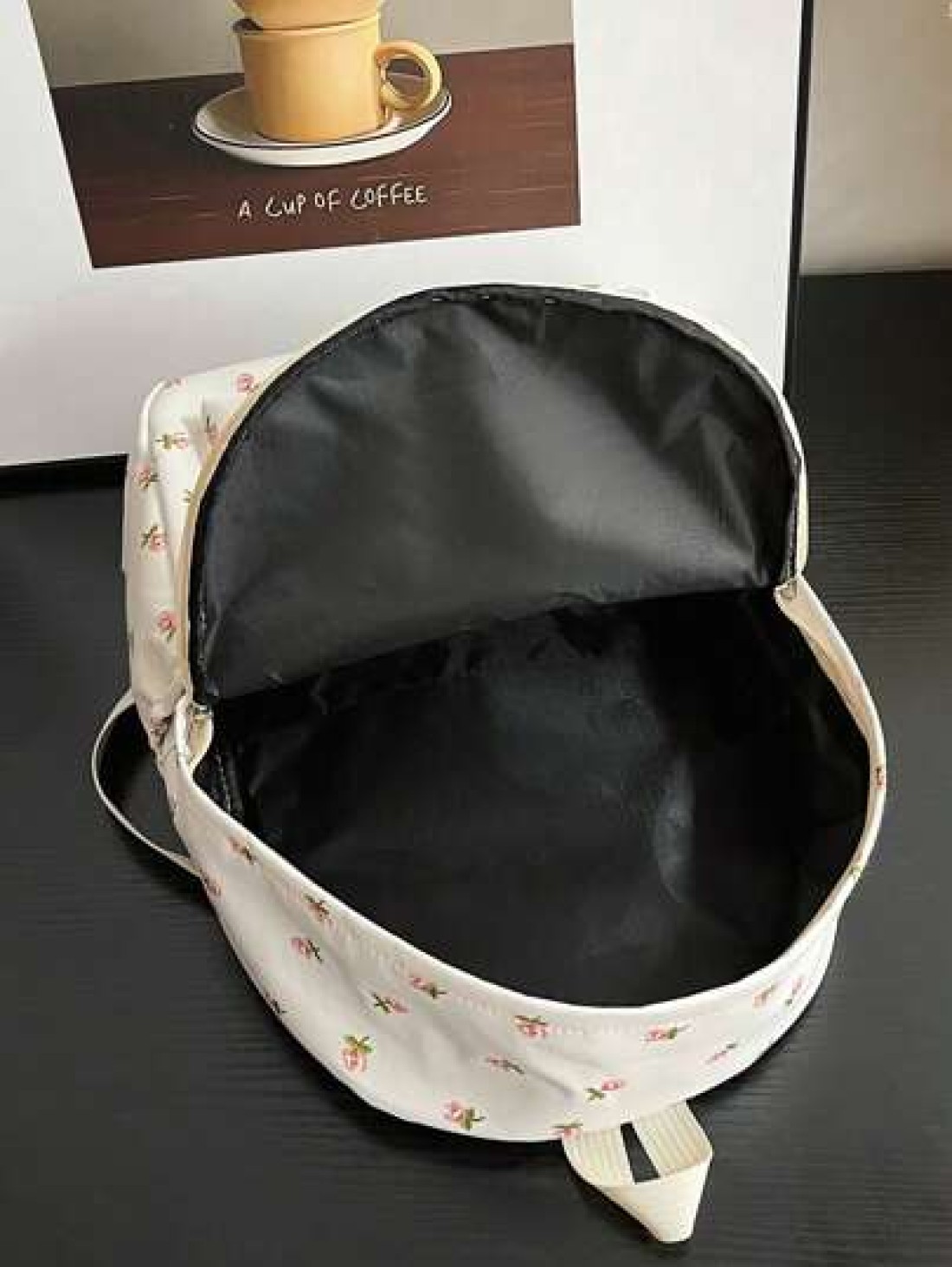 1pc White Nylon Floral Print Dual Zipper Large Capacity Fashionable Versatile Backpack Student Bag