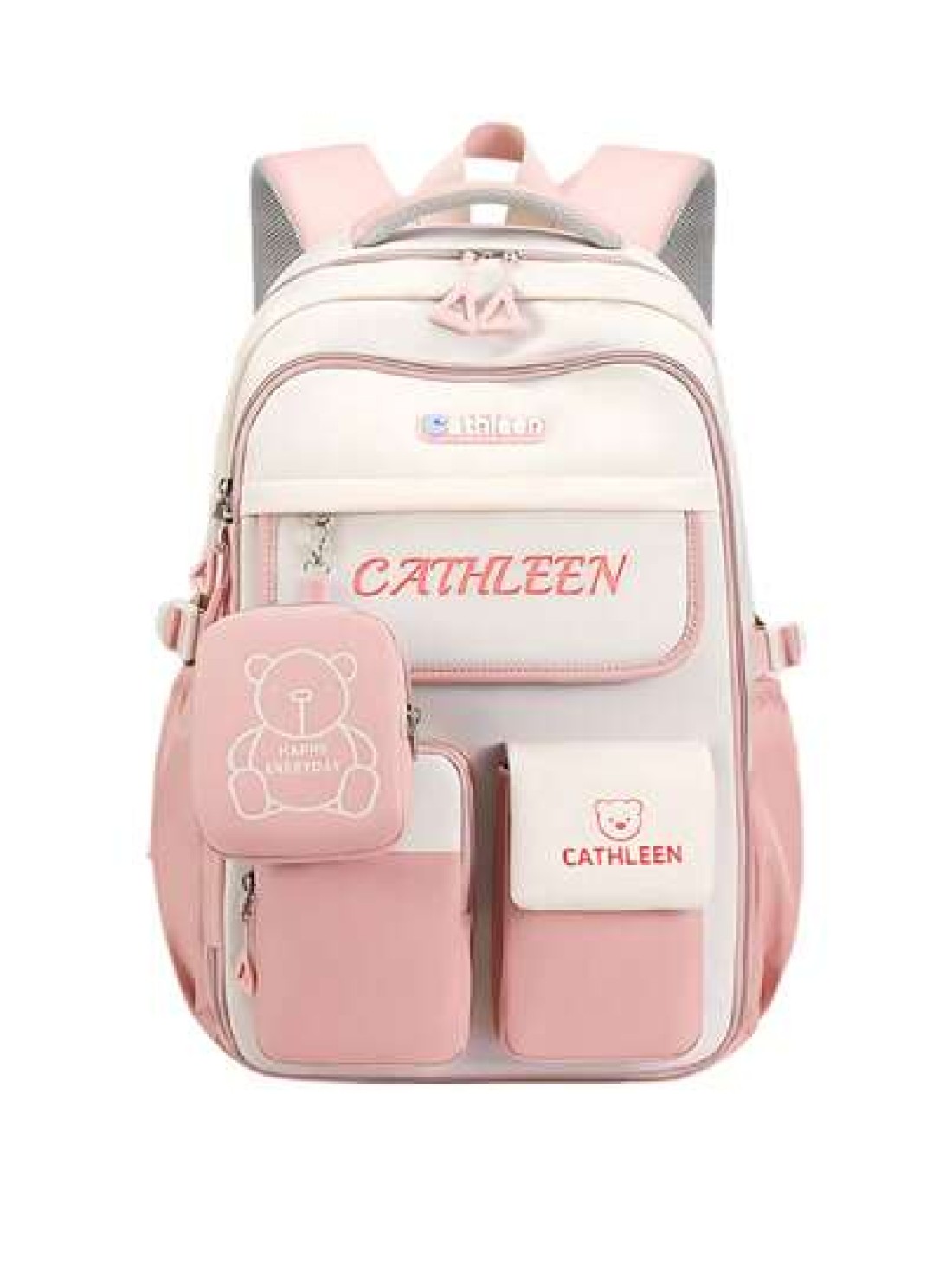 1pc Large Capacity Multi Pocket School Backpack For Girls Cartoon Bear Purple Backpack Outdoor Travel Bag With Coin Pocket Padded Shoulder Strap Fashion Versatile Polyester Suitable For Teenage Girls