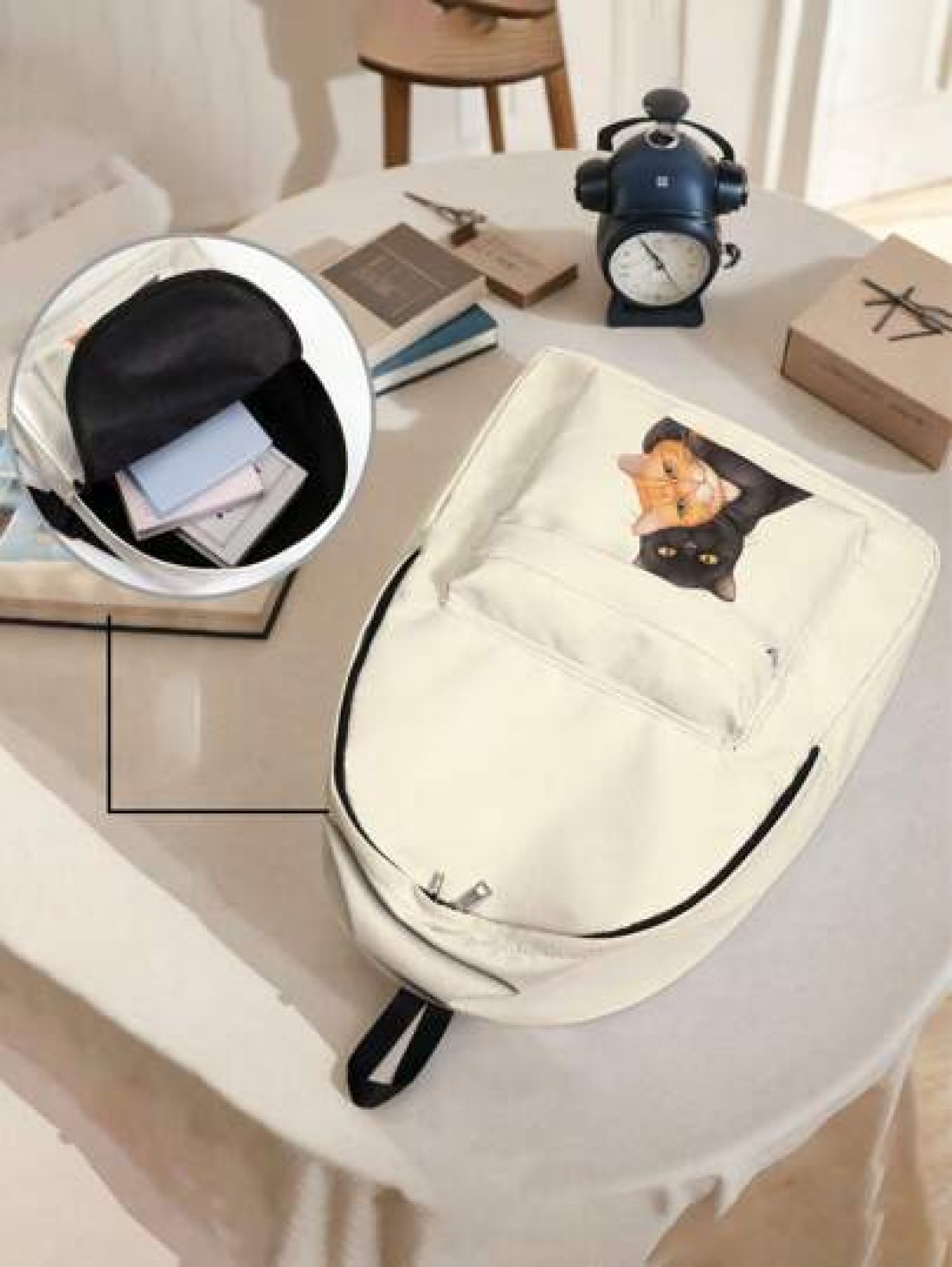 1pc Cute Cat Printed Pocket Backpack Zipper Closure Pocketed Casual Backpack Stylish For Boys And Girls Suitable For School And Outdoor Activities