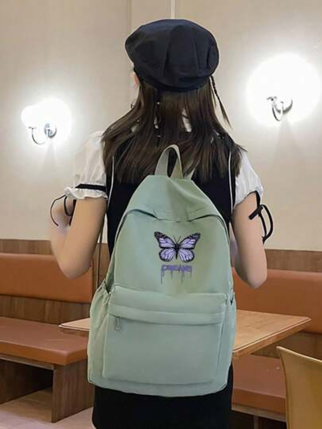1pc Back To School Backpack Fresh And Sweet Butterfly Pattern Backpack Lightweight And Large Capacity Backpack Suitable For Daily Schooling Very Suitable For Campus Class Photoshoot Birthday Gift For