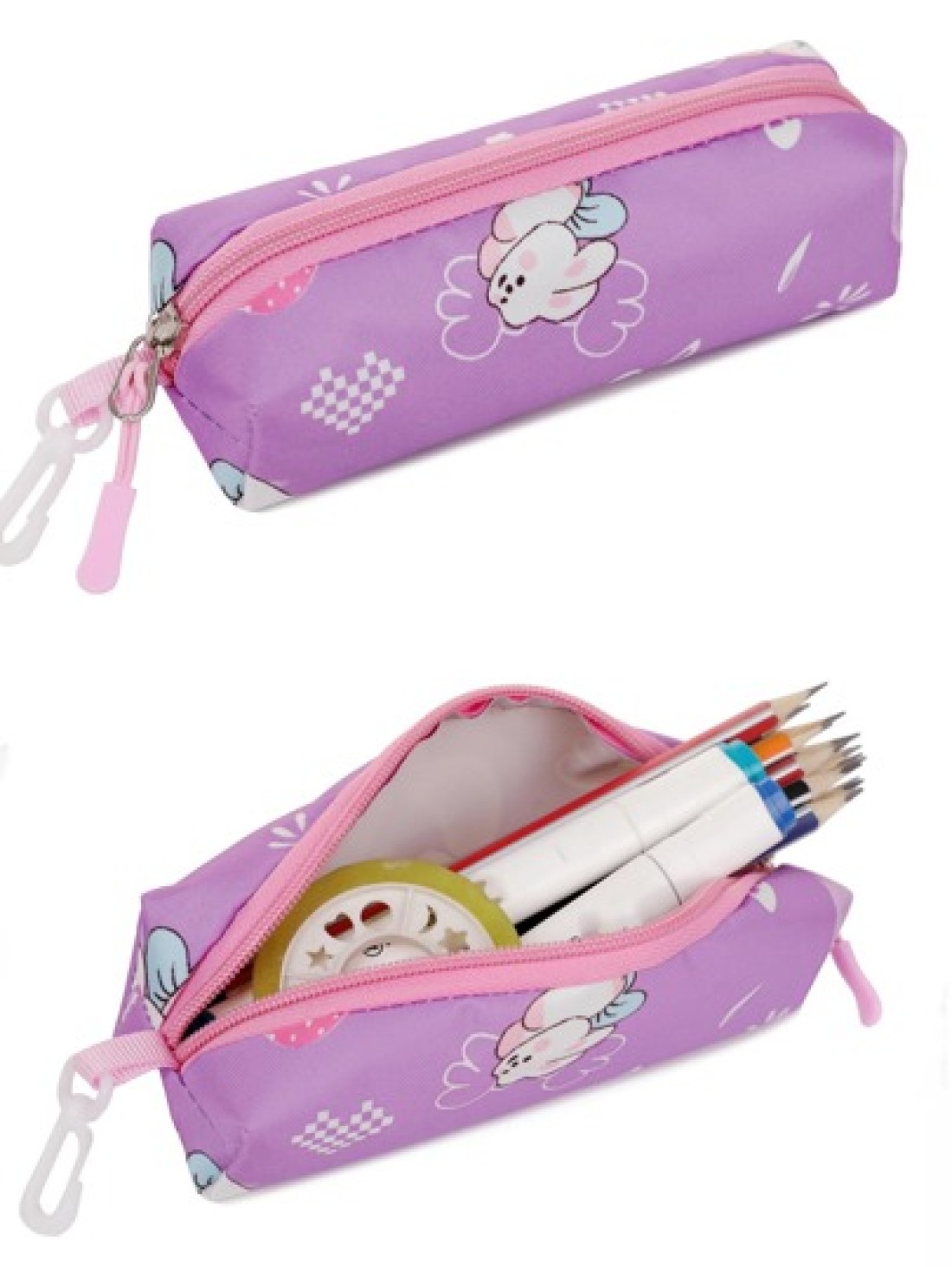 Girls Cute Double Shoulder Bags With Pen Pockets Featuring Rabbit Pattern Accents Commuting And Leisure Backpacks Available In Four Colors Black Blue Pink And Purple Adjustable Straps Large Capacity Z