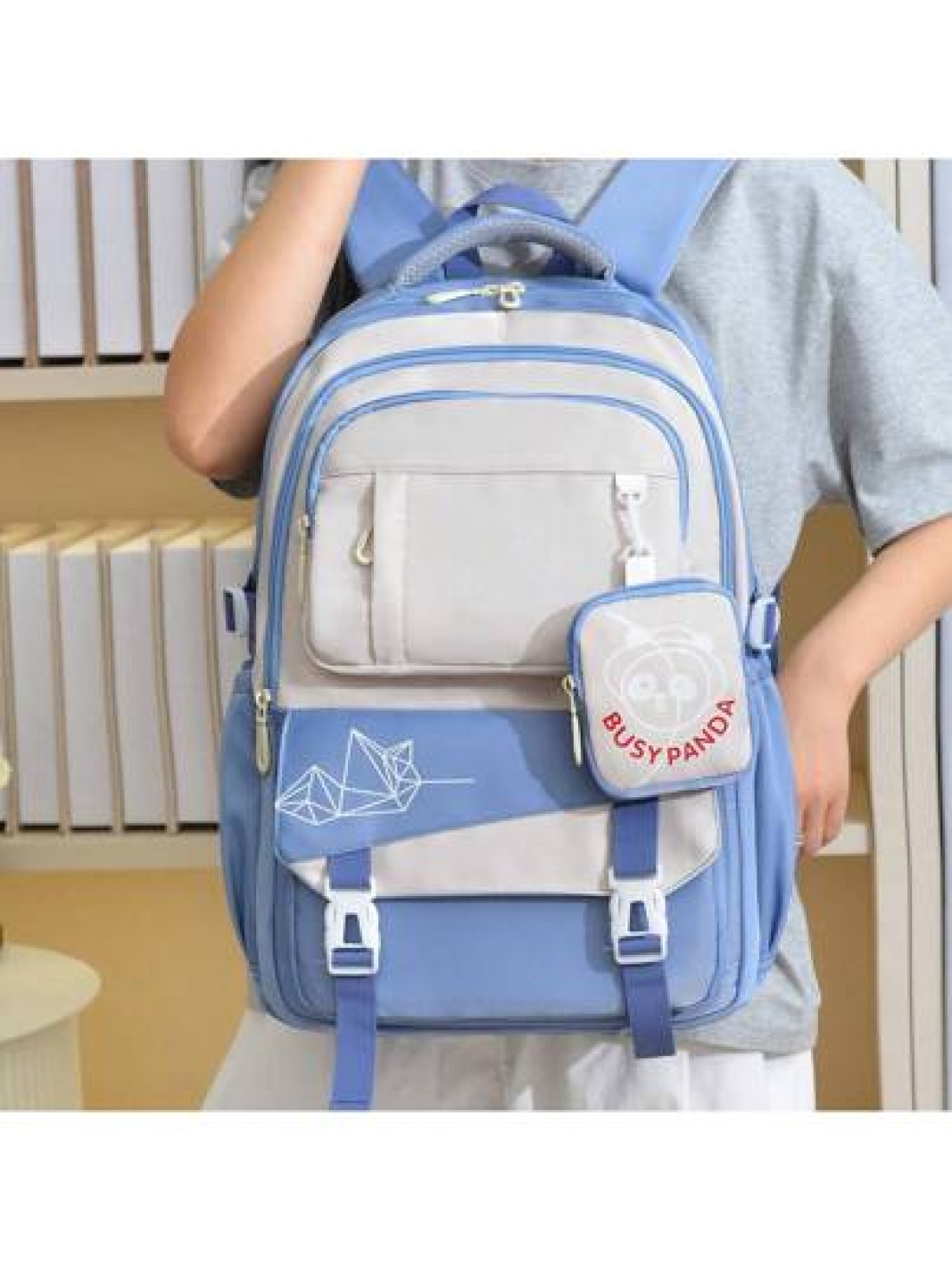 Cartoon Print Backpack For Female High School College Students Travel Bag Weight Reducing