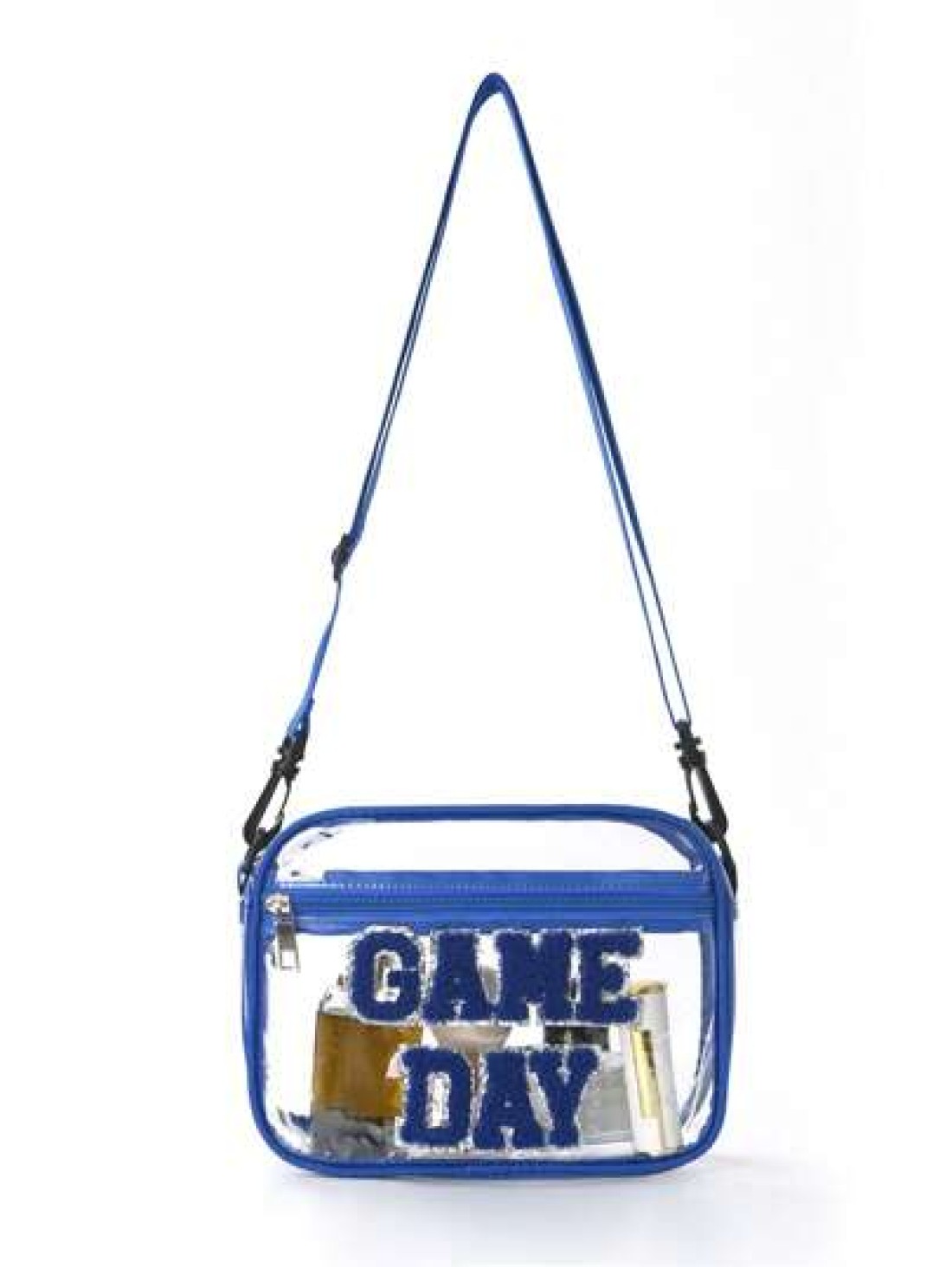1pc Kids Cute Fashion Tpu Transparent Crossbody Bag Chenille Letters Embroidery Game Day Adjustable Shoulder Strap Zipper Closure Waterproof Simple Style Suitable For Going Out And Daily Commuting Hol