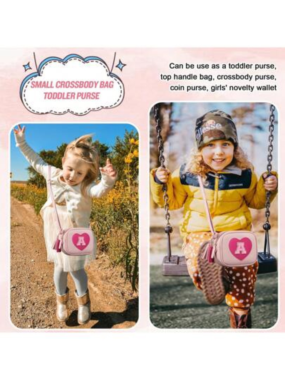 Heart Purse Little Girl Purse Birthday Gifts Cute Leather Toddler Purse Small Crossbody Bag With Tassel Personalized Initial Letter Bag Novelty Wallets For 2 10 Year Old Girl Children s Gifts Birthday