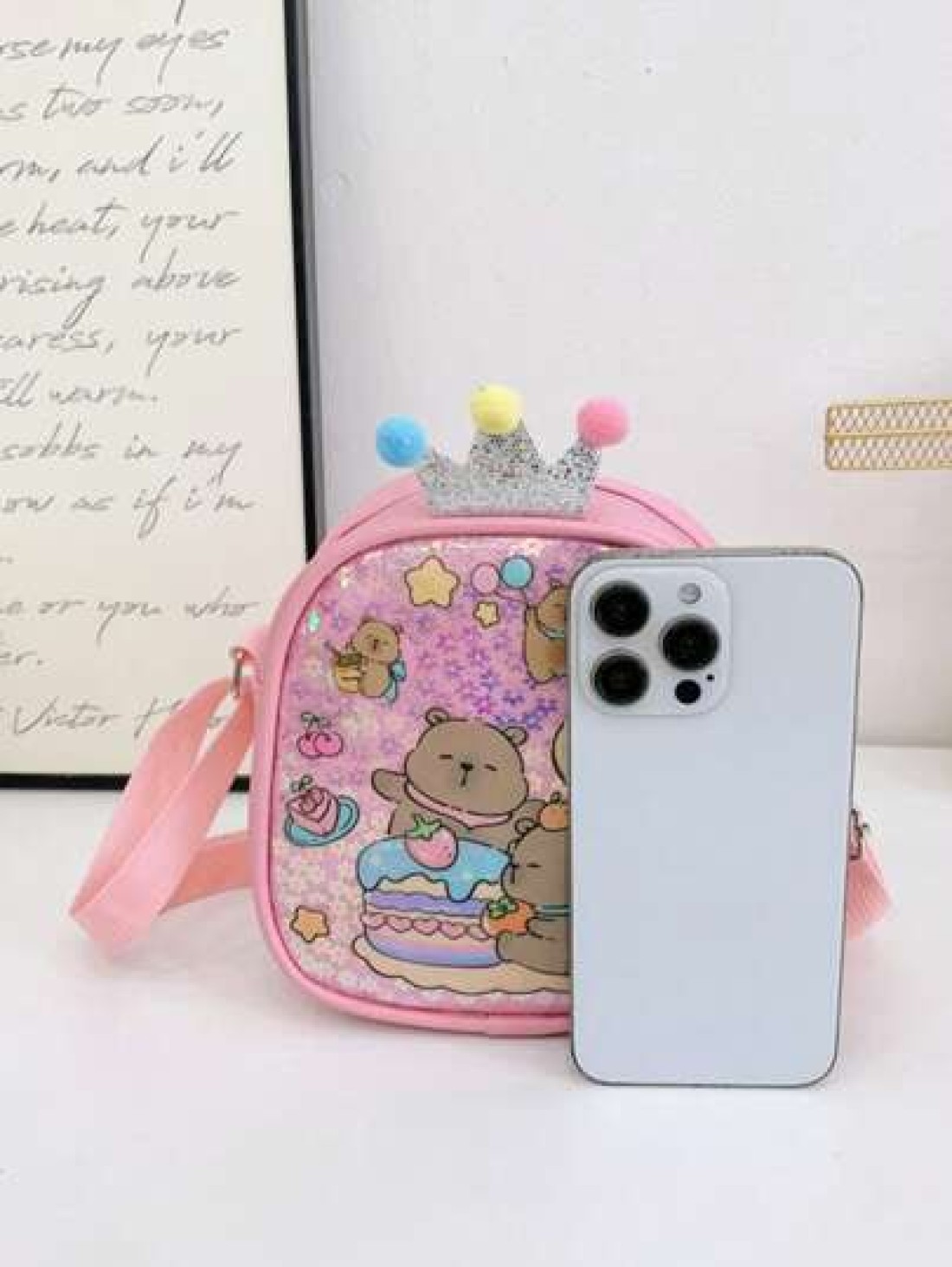 1pc Pu Zipper Closure Fashion Sweet Cute Princess Style Cartoon Capybara Shiny Square Bag Versatile Casual Highly Attractive Bag Multiple Colors To Choose From Suitable For Going Out Outdoor Daily Use