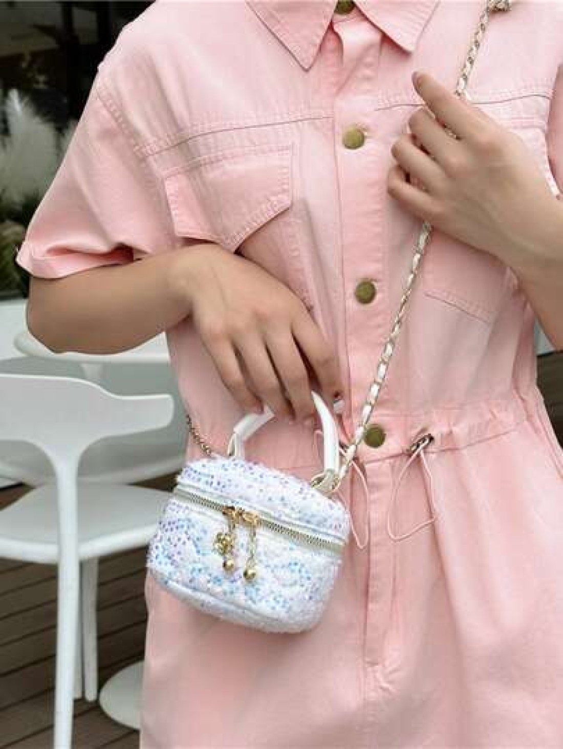 1pc Bucket Bag Diamond Bag High End Parent Child Handbag Fashionable Personalized Multifunctional Bag Cartoon Cute Flower Sequin Chain Handbag Niche Design Shoulder Crossbody Suitable For Shopping Tra