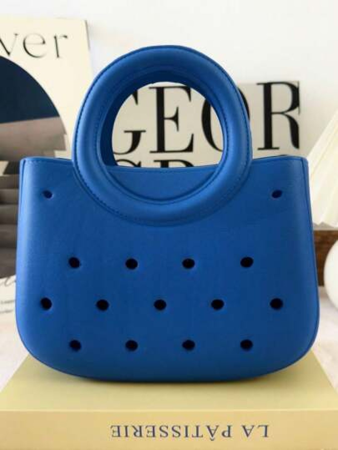 1pc EVA Solid Color DIY Hollow Out Tote Bag Waterproof Storage Basket Beach Bag Fashion Handbag