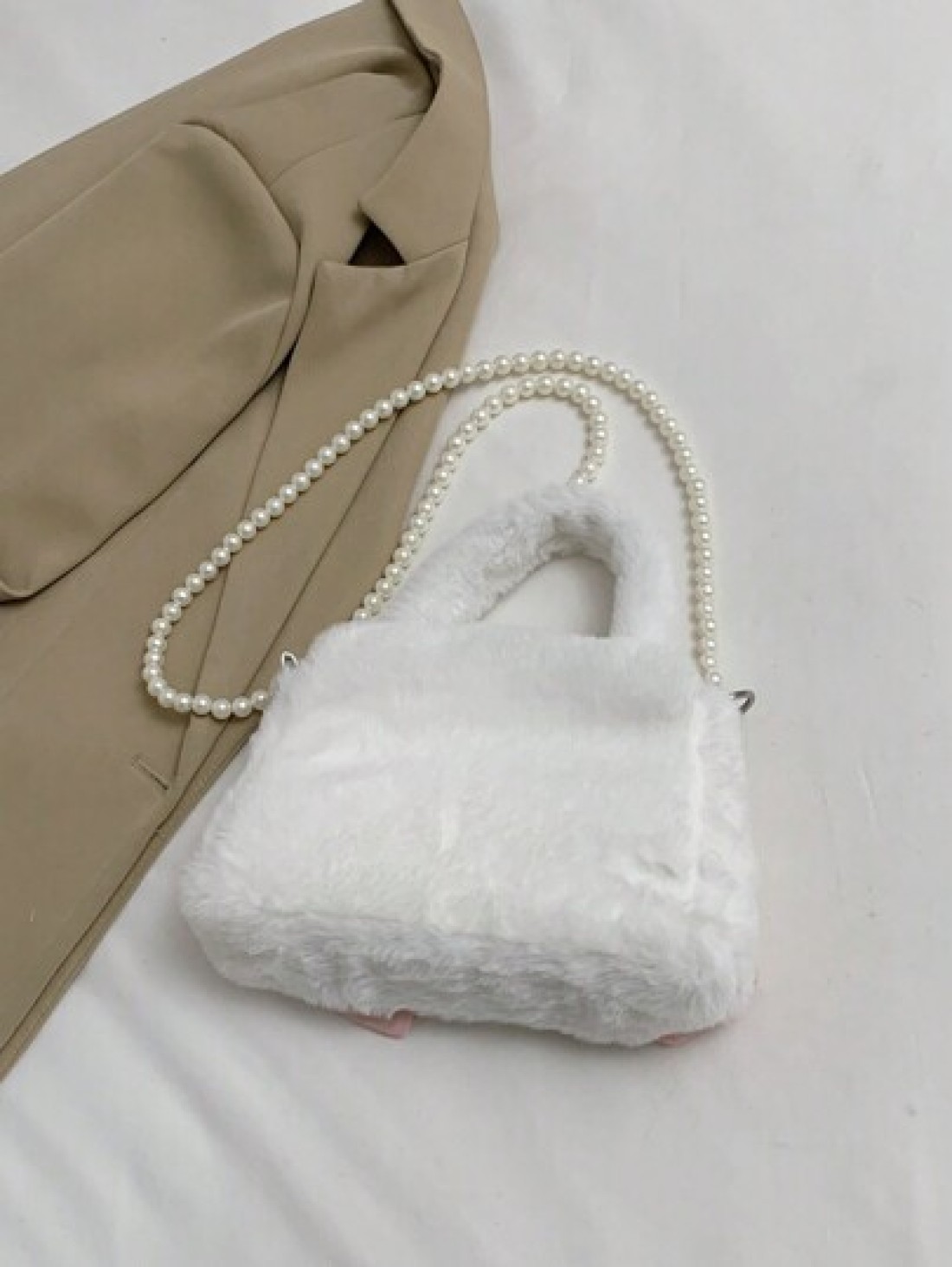 1 Pc Cute Mini Kids Pink Big Bow Soft Plush Handbag Fall Winter Pearl Shoulder Strap Crossbody Bag Lightweight Square Bags For Girls Students For Festivals Vacation Holiday Fashion Accessory