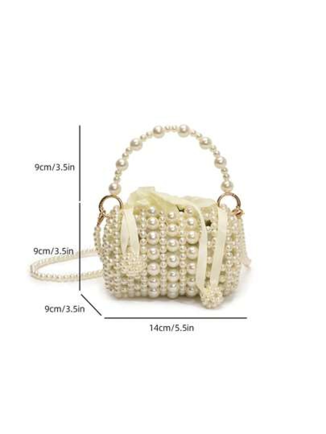 1pc Girls Pearl Drawstring Closure Cute Handbag White Beaded Crossbody Bag Suitable For Spring Summer