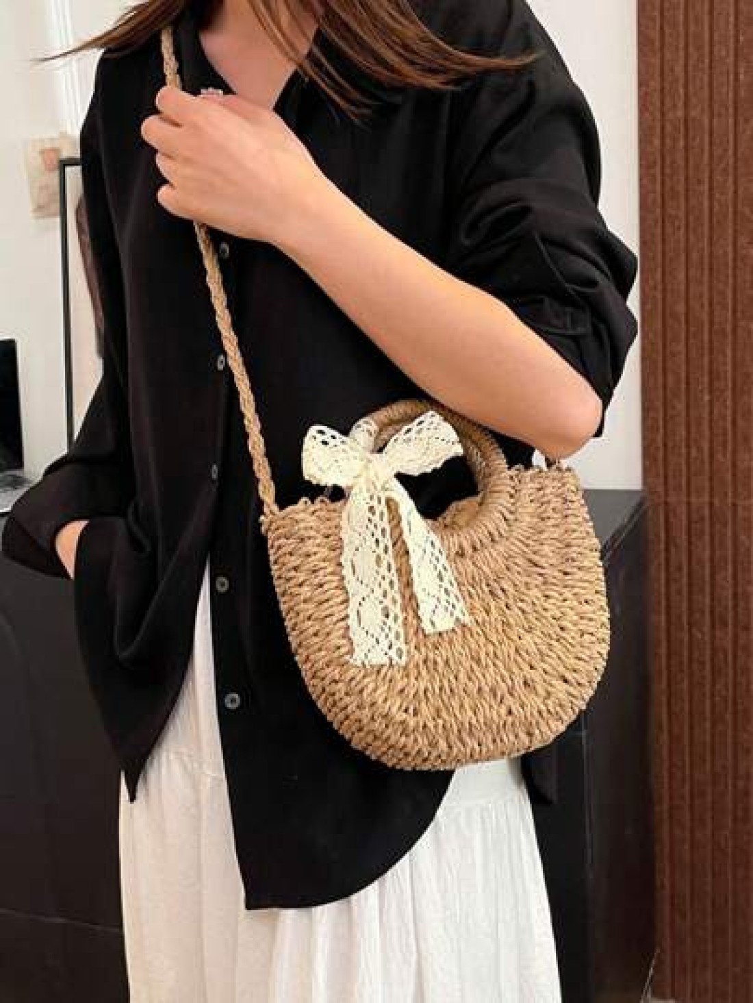 1pc Girls Vacation Style Drawstring Pockets Shoulder Handbag Casual Crossbody Bag Suitable For Summer Vacation