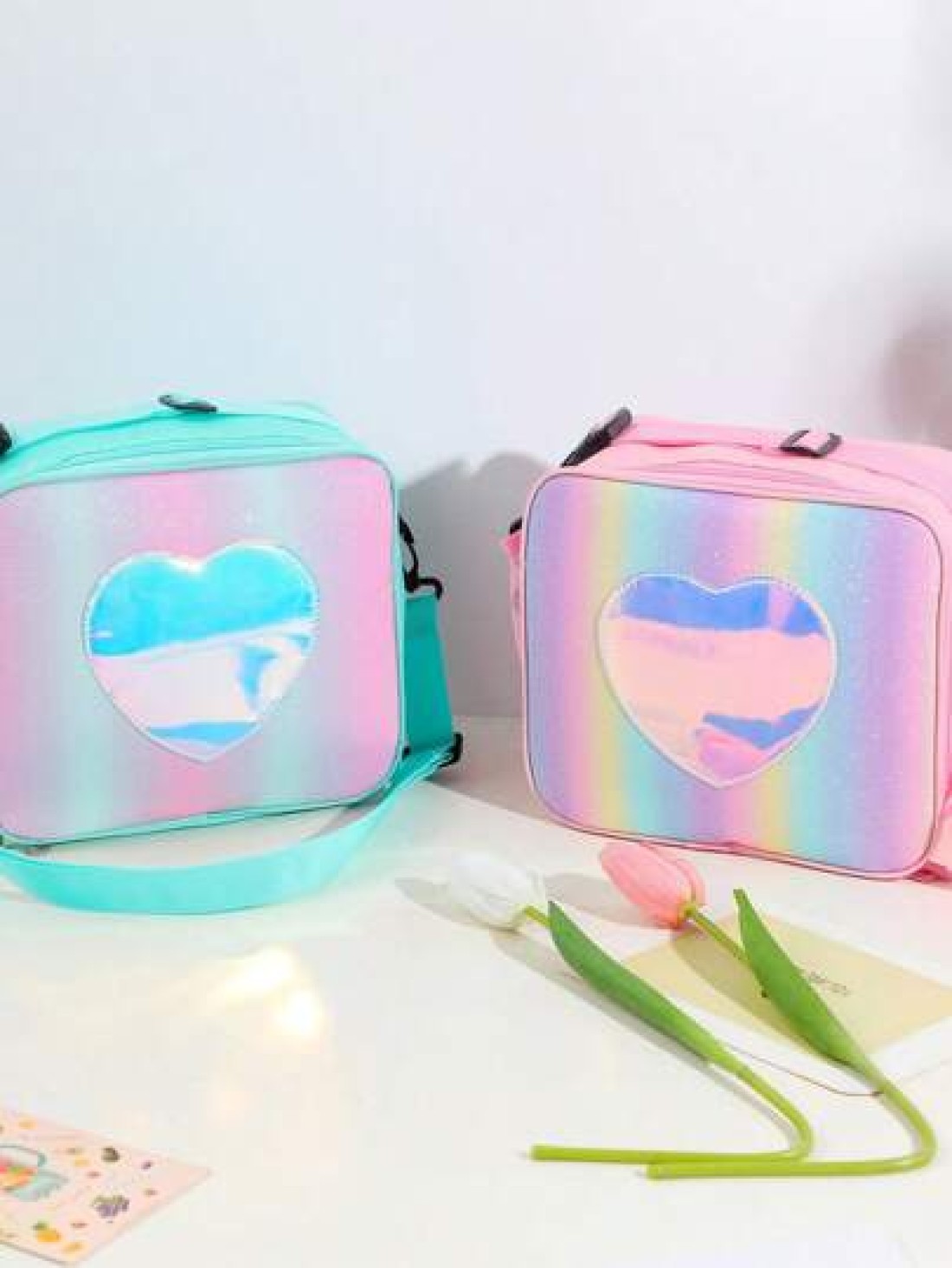 Holographic Lunch Bag Rainbow Thermal Insulated Bag Outdoor Picnic Bento Box Takeaway Bag Simple Shoulder Bag For Girls