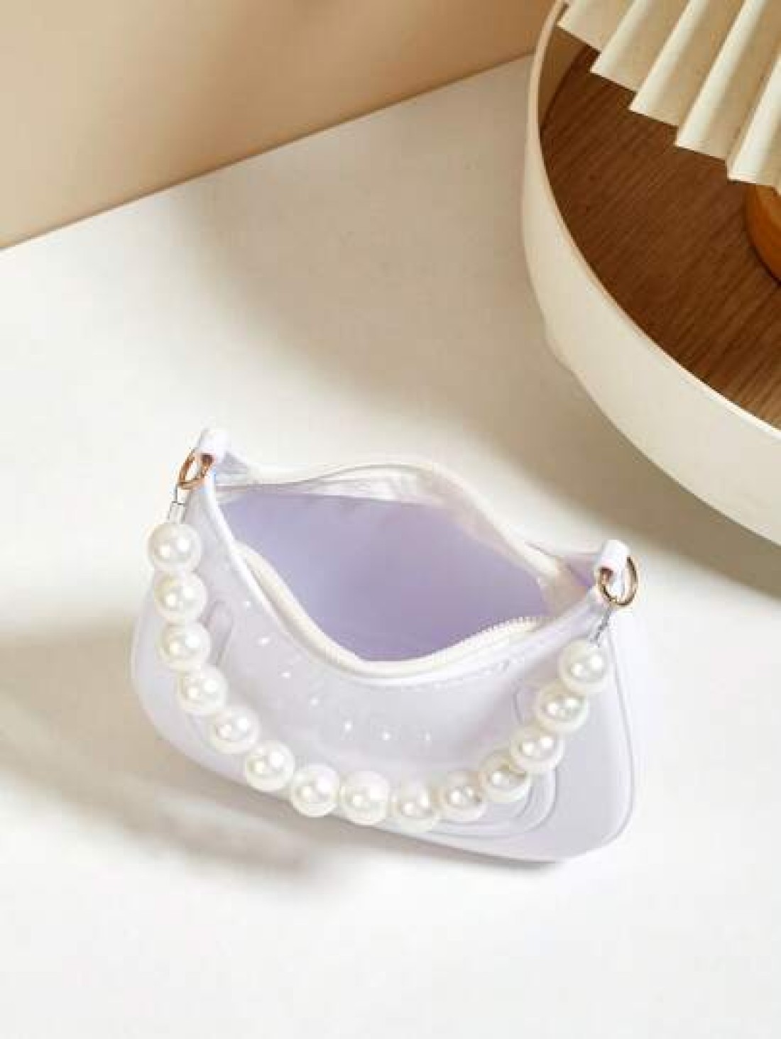 Mini Underarm Bag For Toddler Girls Pearl Decor Zipper Closure Handbag Lovely Gift Bag For Girls