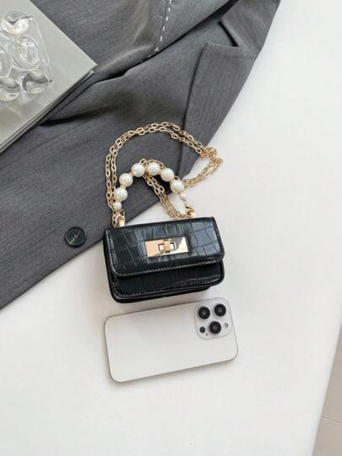 1pc Crocodile Pattern Jelly Bag Children s Handbag Coin Purse Pearl Crossbody Small Bag Exquisite And Fashionable Pearl Handbag Small Square Bag Suitable For Girls To Go Shopping Daily Use Attend Part