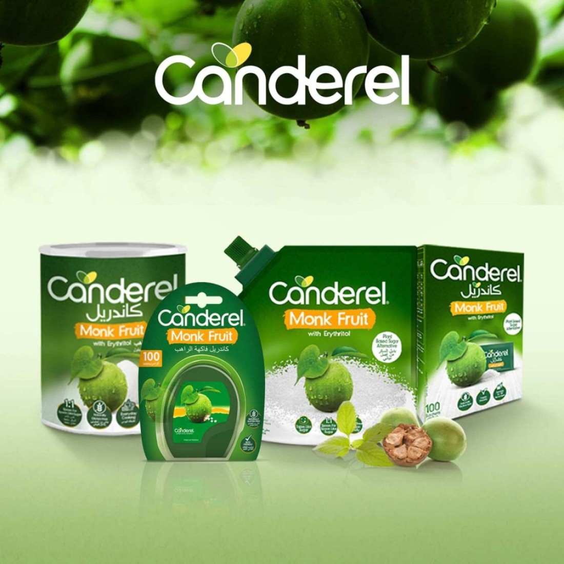Canderel Monk Fruit Sachets With Erythritol 100 Sachets 150g