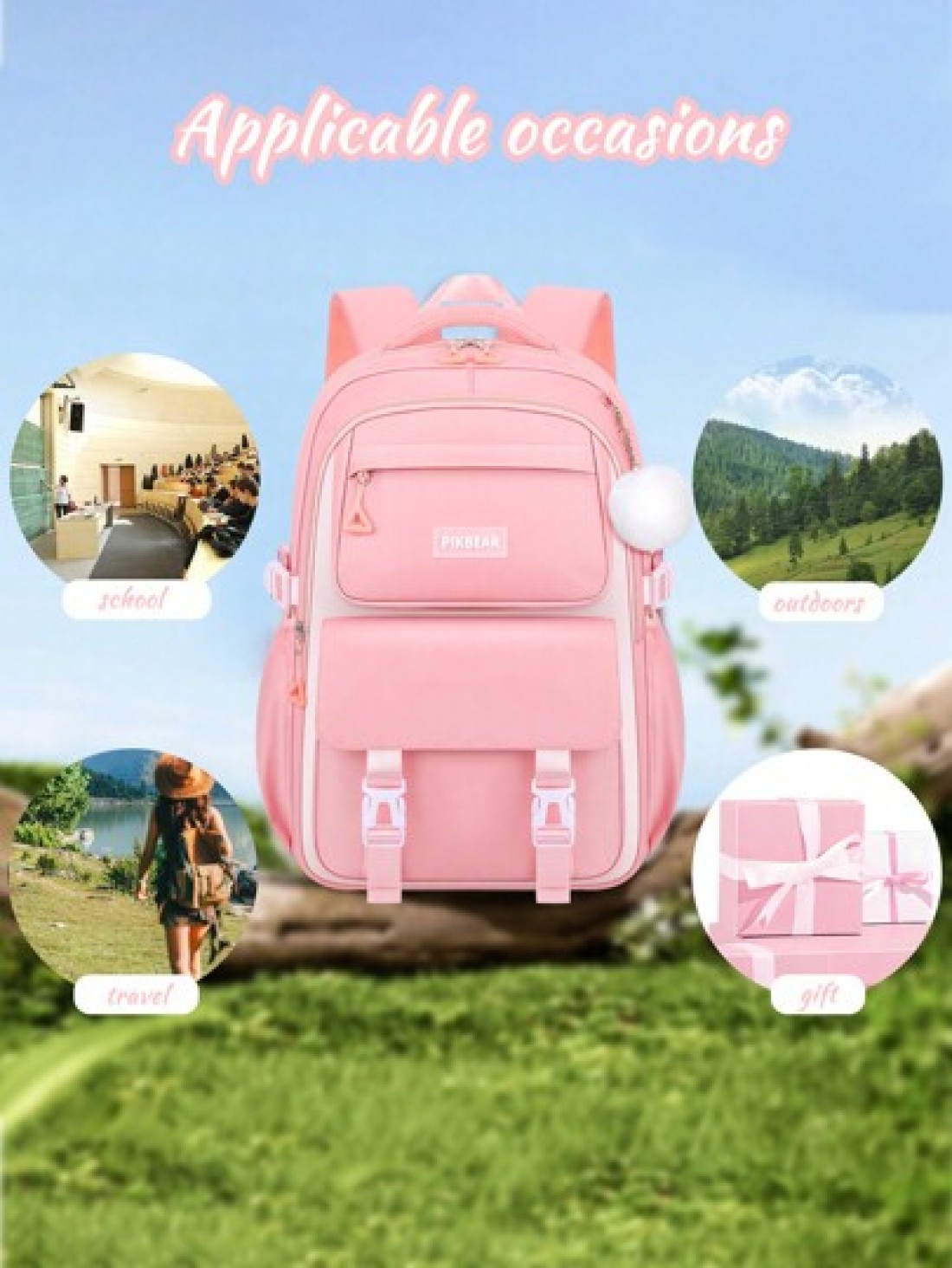1pc Large Capacity Purple Pink Girl s Backpack Ideal For School Outdoor Trips Lightweight Comfortable Multi Purpose With Pendant Perfect Birthday Gift For Girls Must Have For Back To School
