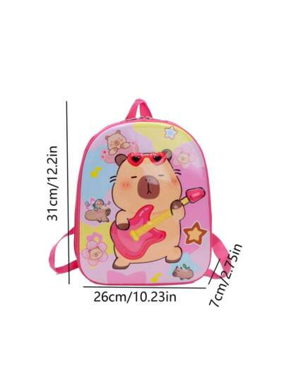 1 Pc New Boys And Girls Cartoon Capybara Print Pvc Nylon Backpack Adjustable Straps Zipper Closure Cute Casual Bag For School Outdoor Activities Travel And Friends Gift