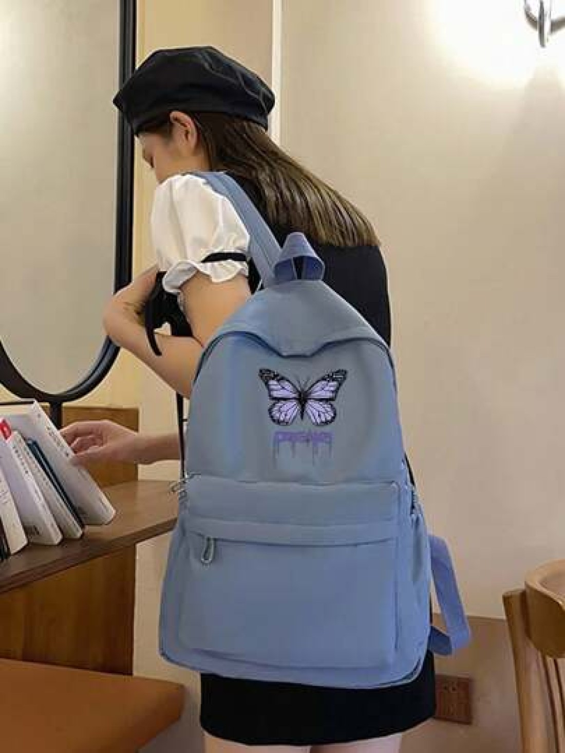 1pc Back To School Backpack Fresh And Sweet Butterfly Pattern Backpack Lightweight And Large Capacity Backpack Suitable For Daily Schooling Very Suitable For Campus Class Photoshoot Birthday Gift For