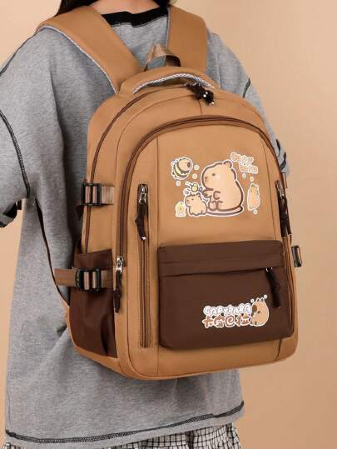 1 Pc Cute Capybara Pattern Color Contrast School Bags For Teens Large Capacity Lively Student Bag With Multi Pockets Fashionable School Bag Practical Handbag Personality Lightweight School Backpack