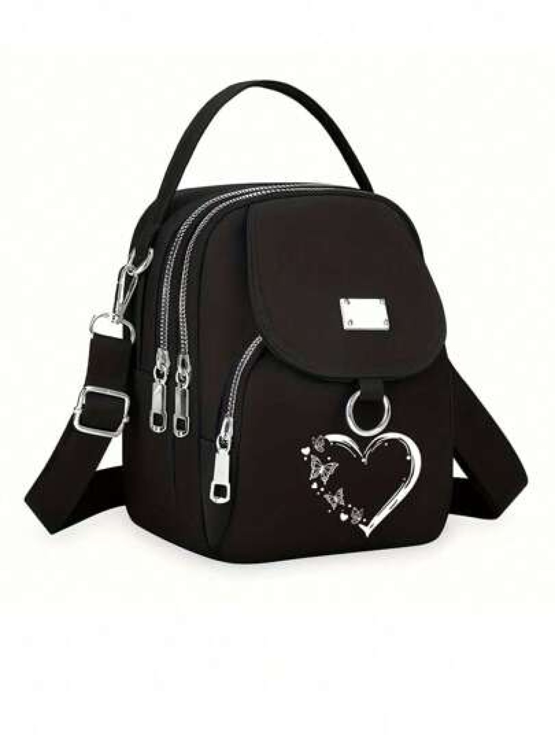 1pc Girl s Girl s Nylon Shoulder Bag With Heart And Butterfly Pattern Casual Mini Crossbody With Adjustable Strap Multi Layer External Headphone Hole Solid Color Secure Zip Closure Small Crossbody Bag