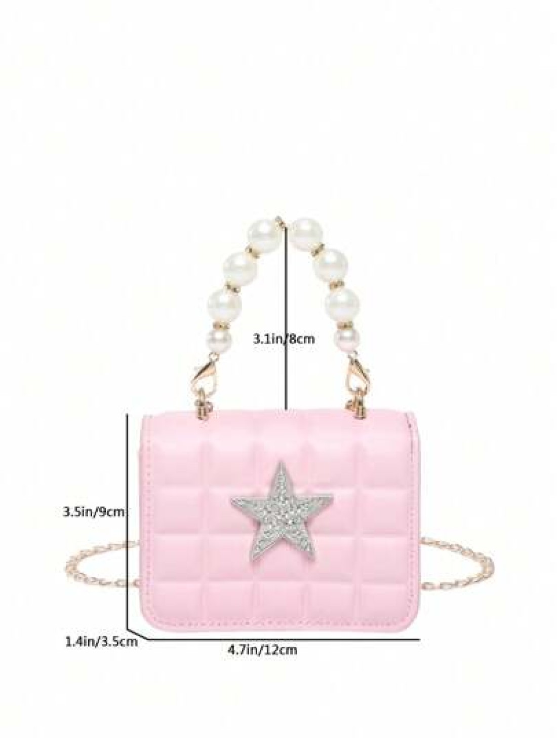 1pc Pu Fashion Simple Sweet Diamond Lattice Pearl Five Pointed Star Hand Held Evening Party Square Bag Niche Design Chain Shoulder Strap Comfortable And Versatile One Shoulder Crossbody Smooth And Not