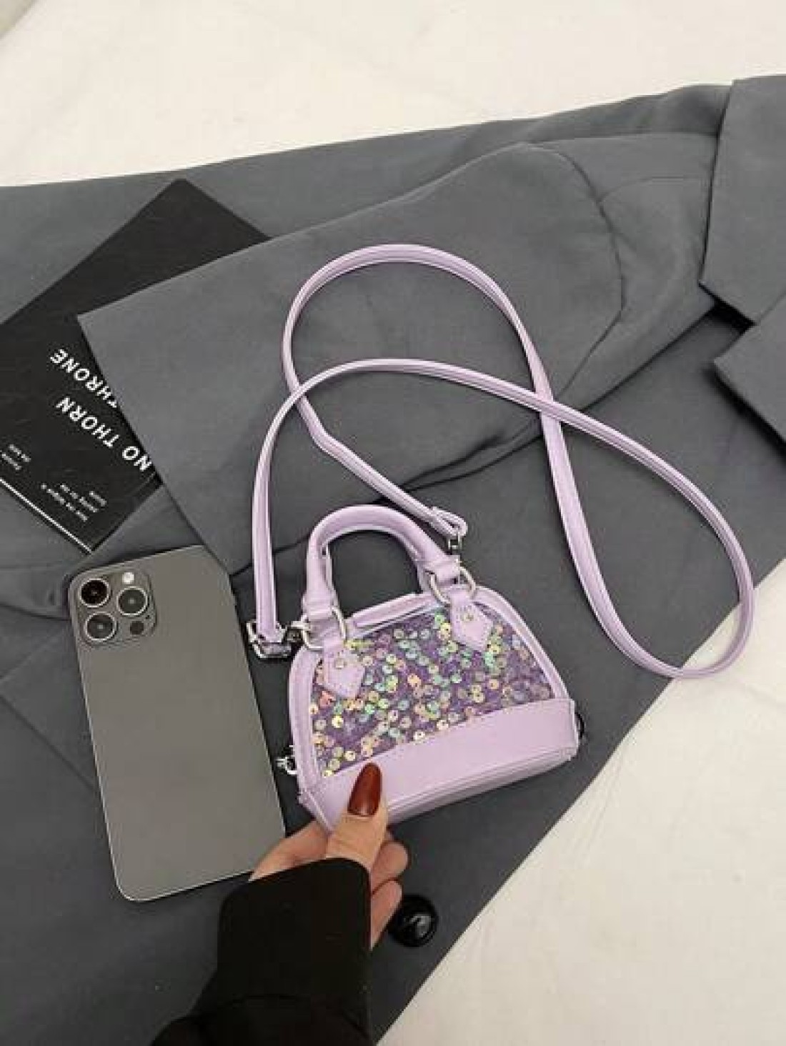 New Mini Sequin Shell Handbag Fashion Mini Tote Bag Shiny Small Crossbody Bag Ultra Small Purse