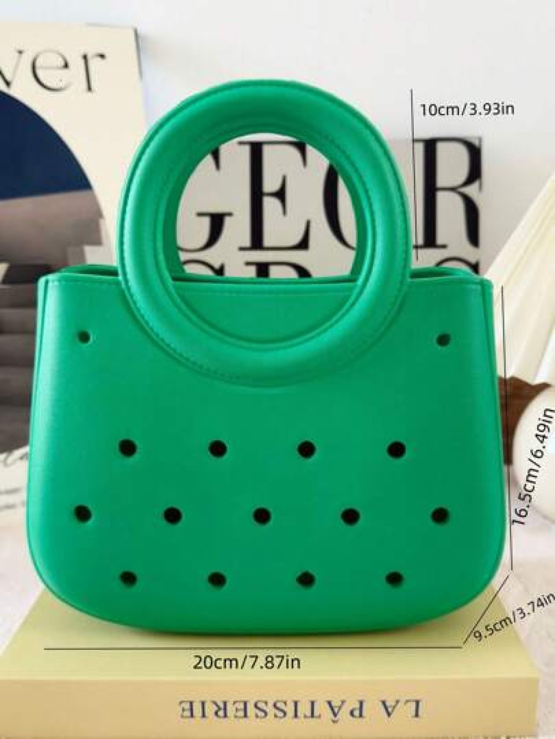 1pc EVA Solid Color DIY Hollow Out Tote Bag Waterproof Storage Basket Beach Bag Fashion Handbag