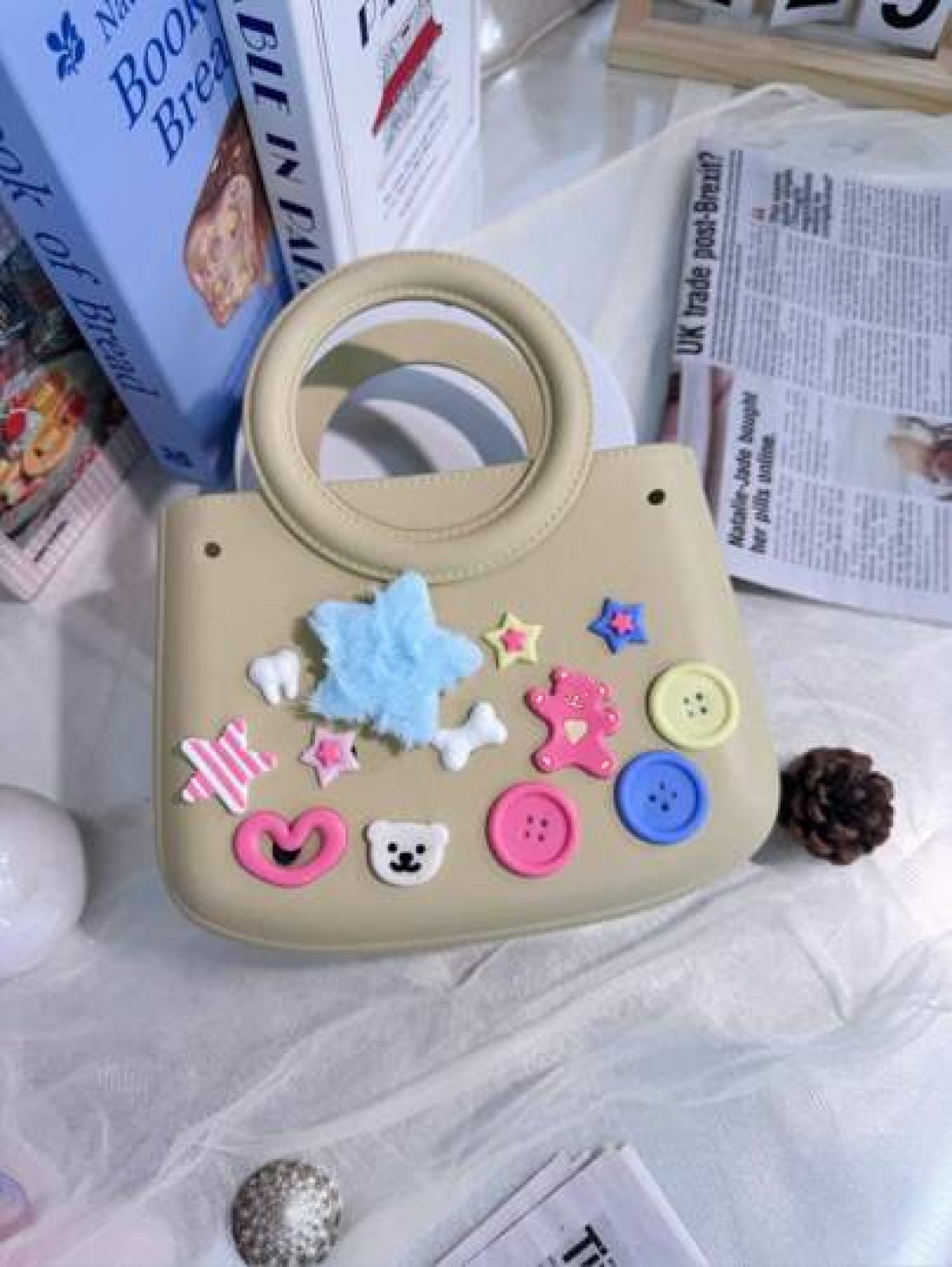 1pc EVA Solid Color Waterproof DIY Tote Bag Beach Basket Fashionable Hollow Out Travel Handbag