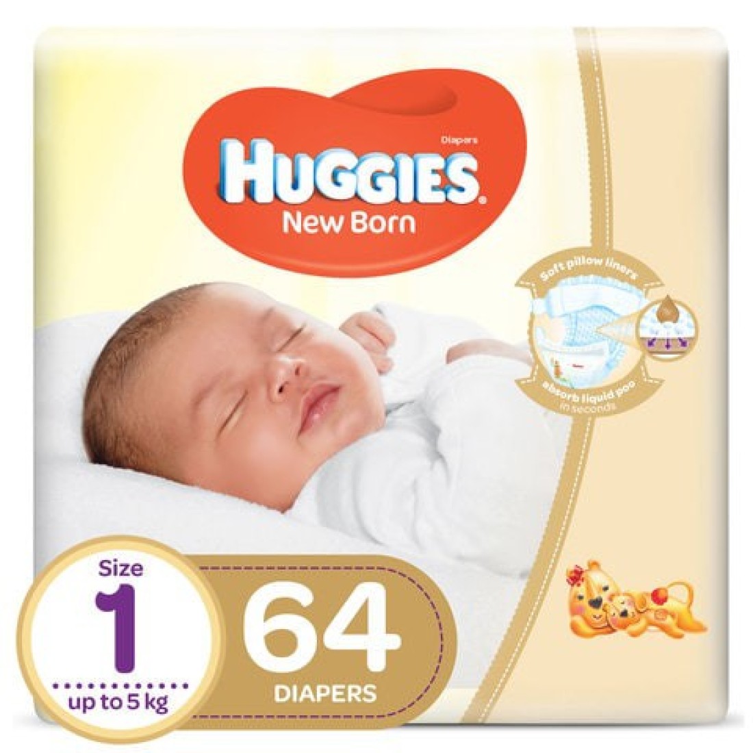 Huggies Newborn Baby Diapers Jumbo Pack Size 1 Up to 5kg 64 Counts