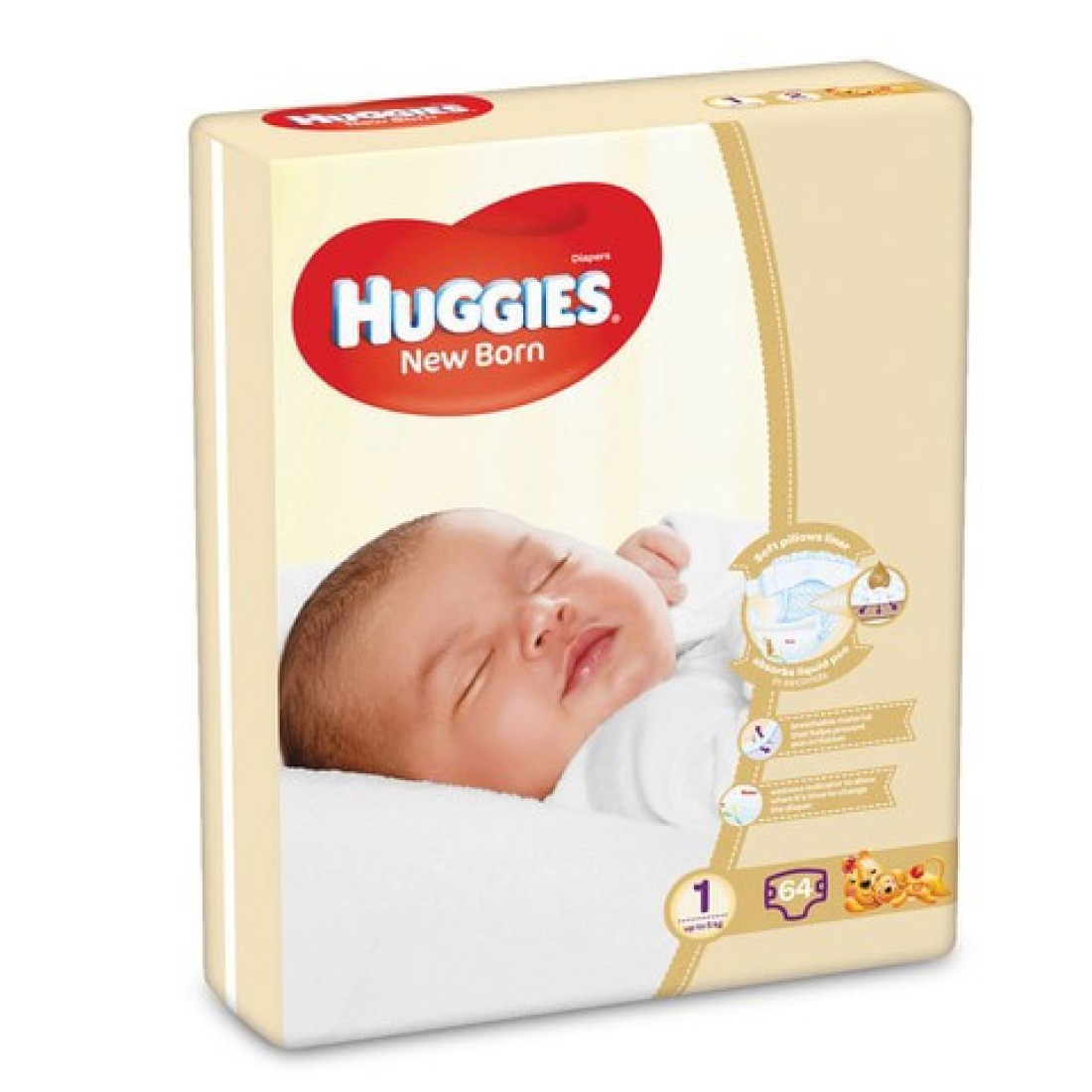 Huggies Newborn Baby Diapers Jumbo Pack Size 1 Up to 5kg 64 Counts