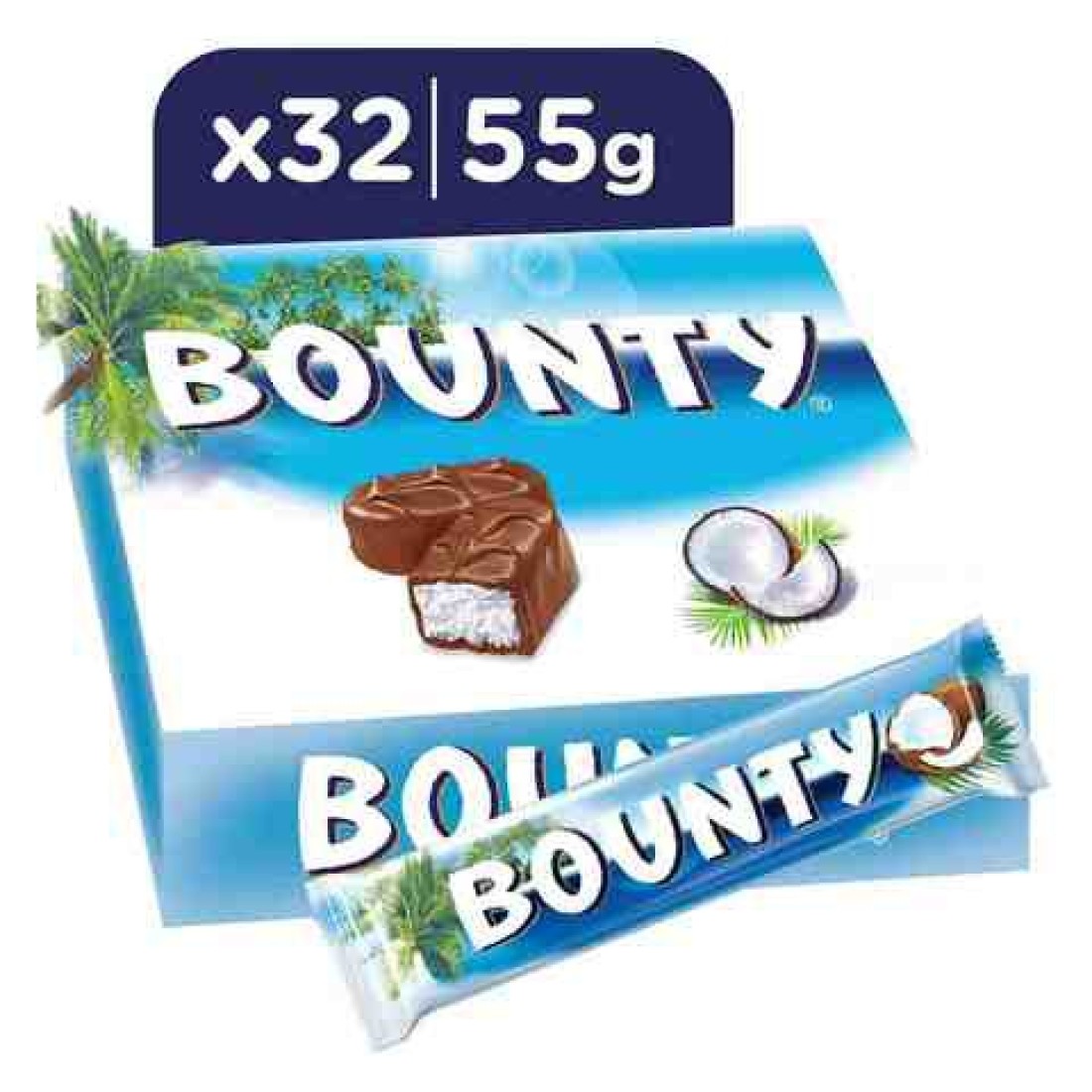 Bounty Milk Chocolate Bars 55g x Pack of 32