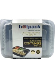 Hotpack- Bb8388 Black Base Rectangular Microwavable Container+Lids 5Pcs-38Oz