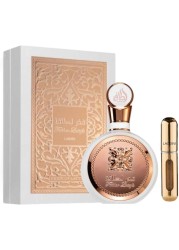 عطر لطافة عربي اصلي من فخر 100 مل يتضمن 5 لاكوسفي قابل لاعادة الملء للنساء، فخار روز انثوي، زهري حلو ومنعش (الخيار 1)