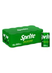 Sprite Regular Lemon Lime Flavoured Carbonated Soft Drink Can 150ml Pack of 15