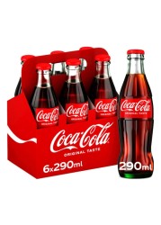 Coca-Cola Original Taste Carbonated Soft Drink Glass Bottle 290ml Pack of 6