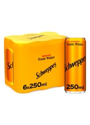 Schweppes Tonic Water Carbonated Drink Can 250ml Pack of 6
