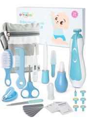 OTTOLIVES Baby Healthcare and Grooming Kit, 24 in 1 Baby Electric Nail Trimmer Set Newborn Nursery Health Care Set for Newborn Infant Toddlers Baby Boys Girls Kids Haircut Tools (0-3 Years+) (Blue)
