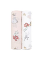 aden + anais Essentials Muslin Swaddle Blankets, Newborn Receiving Blanket for Swaddling, 100% Cotton Baby Swaddle Wrap, 2 Pack, Disney Princess