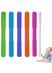 Hollow Teething Tubes Toys for Babies Girls Boys, 5 Pack Silicone Baby Teether Toy Tube for Infants with Nursing Biting Chewing, Chew Straws for Toddlers 6-12 Months (Style A)