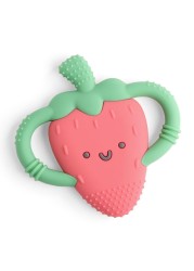 Itzy Ritzy Strawberry-Shaped Baby Teether with Handles; Silicone Teether for Babies with Easy-Grab Handles and Textured, Teethable Surfaces - Baby Teething Toy for 3 Months &amp; Up (Strawberry)